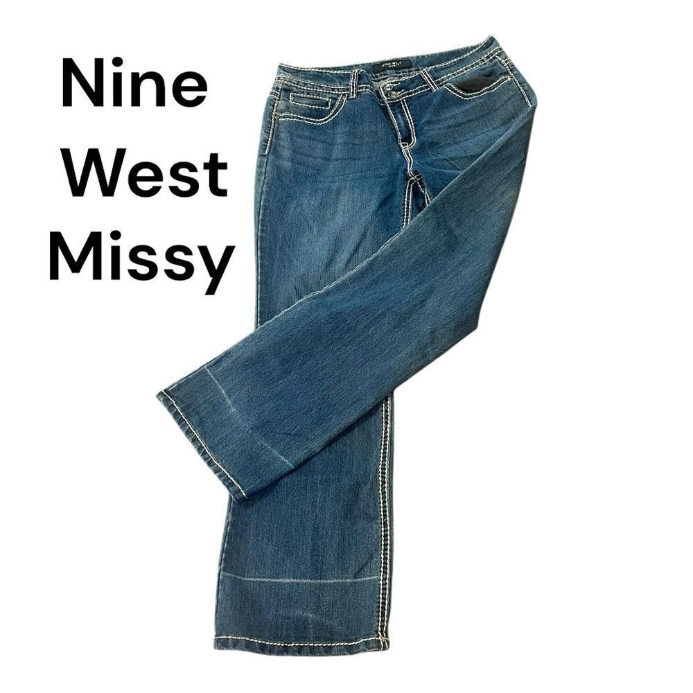 Nine West Bootcut Mid Rise Embellished Pockets Blue Size 12/30